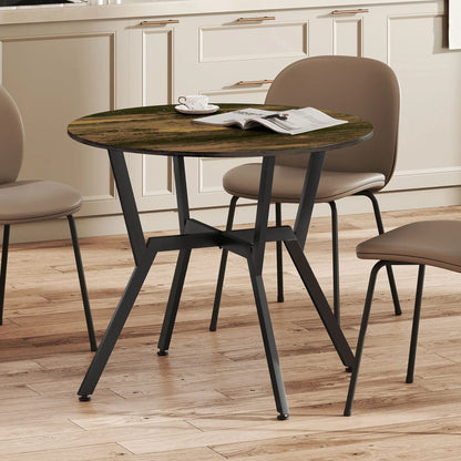 35 Inch Round Dining Table, Steel Frame, Rustic Brown Dining Tables at Gallery Canada