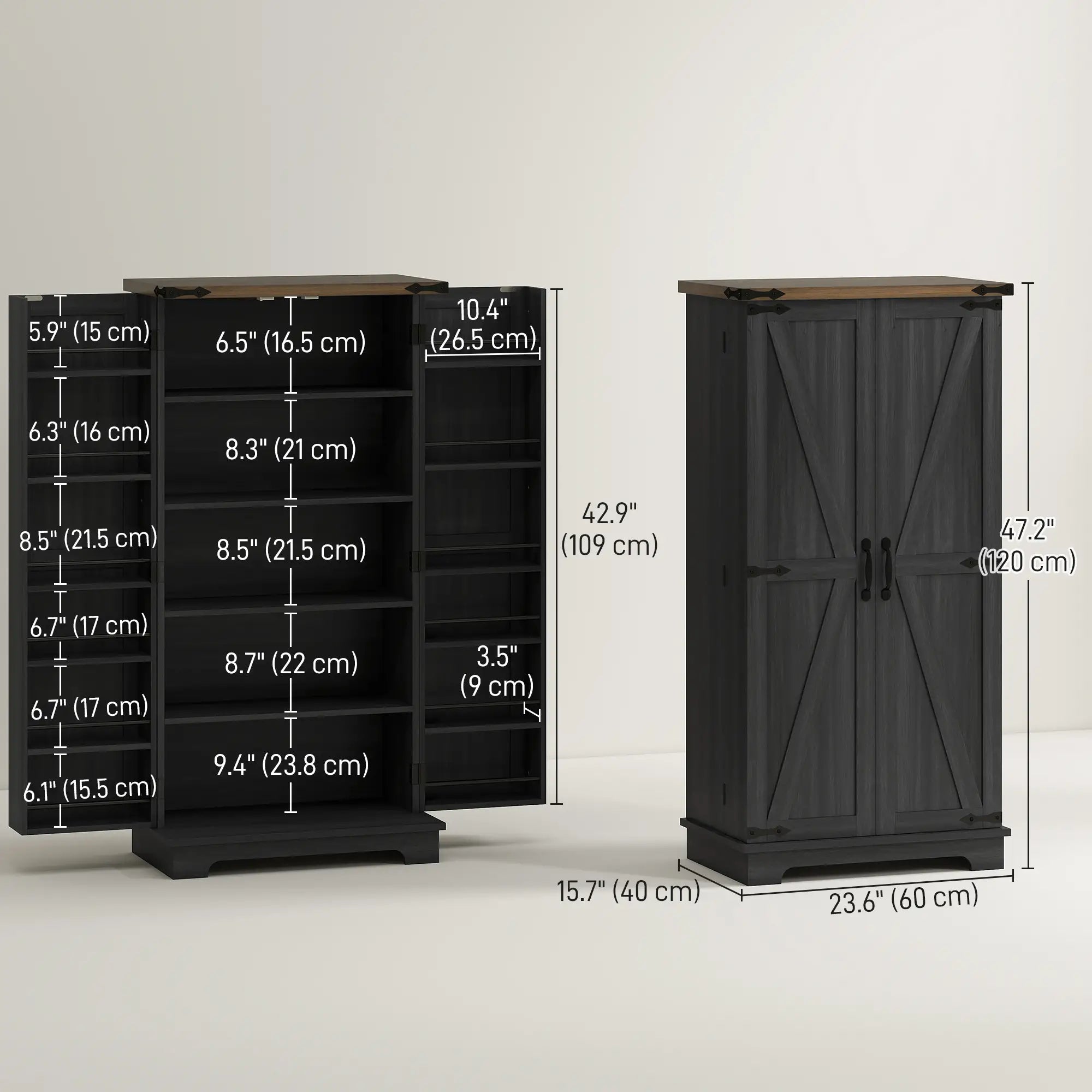 47 Inch Kitchen Pantry Cabinet, Adjustable Shelves, Black Kitchen Pantry Cabinets at Gallery Canada