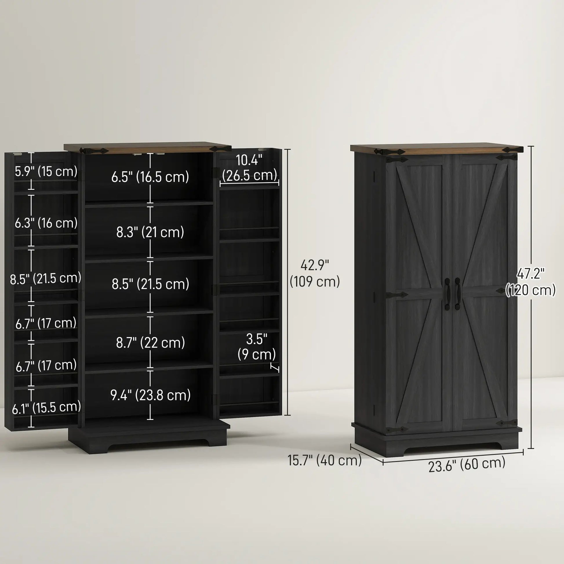47 Inch Kitchen Pantry Cabinet, Adjustable Shelves, Black Kitchen Pantry Cabinets at Gallery Canada