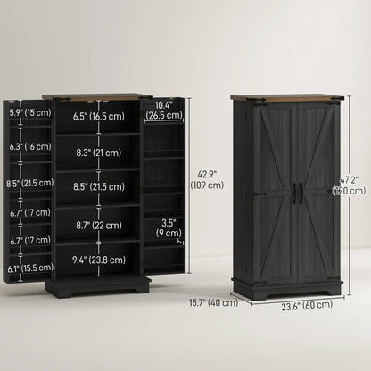 47 Inch Kitchen Pantry Cabinet, Adjustable Shelves, Black Kitchen Pantry Cabinets at Gallery Canada