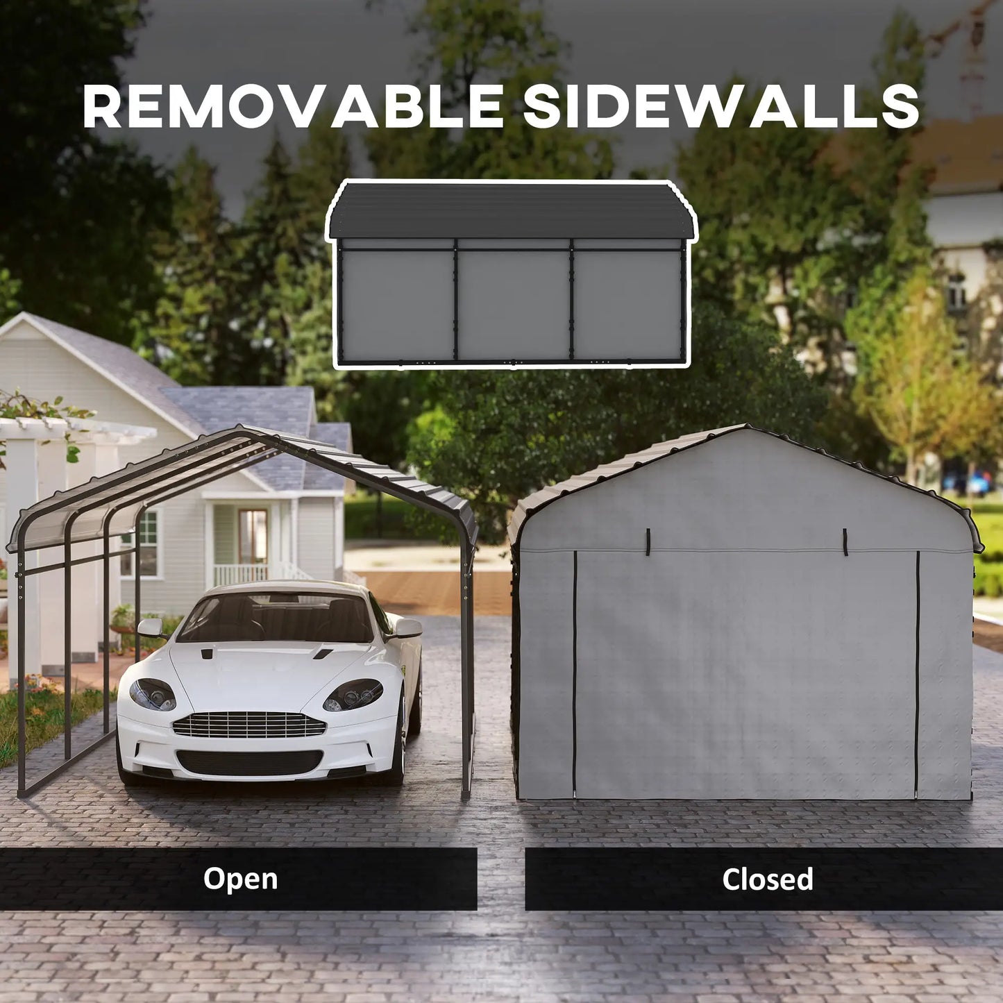 10' x 15' Metal Carport, Heavy Duty Garage Shelter, Light Grey Car Shelters at Gallery Canada