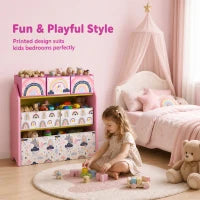 Organisateur de rangement pour enfants à 3 niveaux, 6 bacs, rose