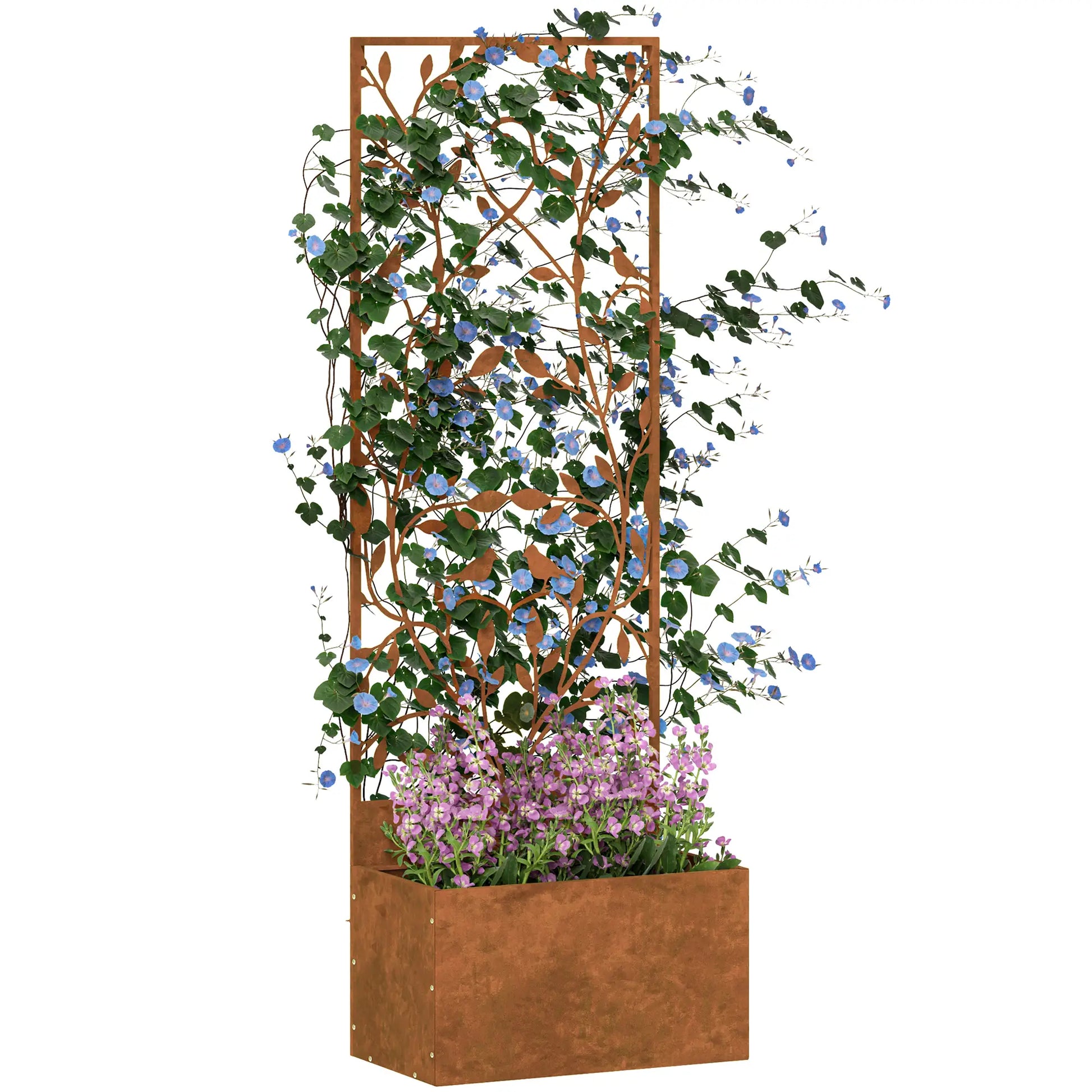 Raised Garden Bed with Privacy Screen, Metal Planter Box, Trellis, Brown Raised Garden Beds at Gallery Canada