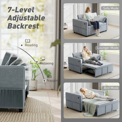 3-In-1 Convertible Sofa Bed, Pull Out Sleeper, Adjustable Backrest, Light Grey 2-Seater Sofas at Gallery Canada
