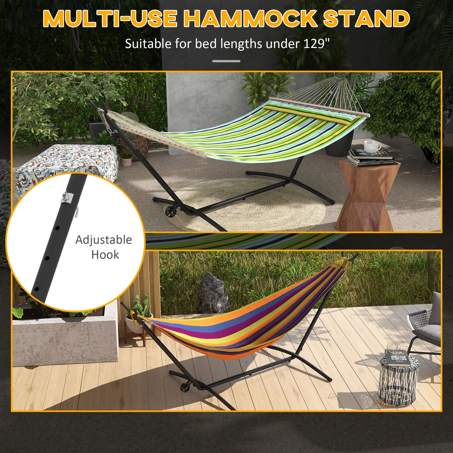 9.5ft Hammock Stand, Portable with Wheels, Adjustable, Black Hammock Stands at Gallery Canada