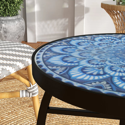 Round Outdoor Table, Patio Bistro Coffee Table, Mosaic Top, Steel Frame Patio Side Tables at Gallery Canada