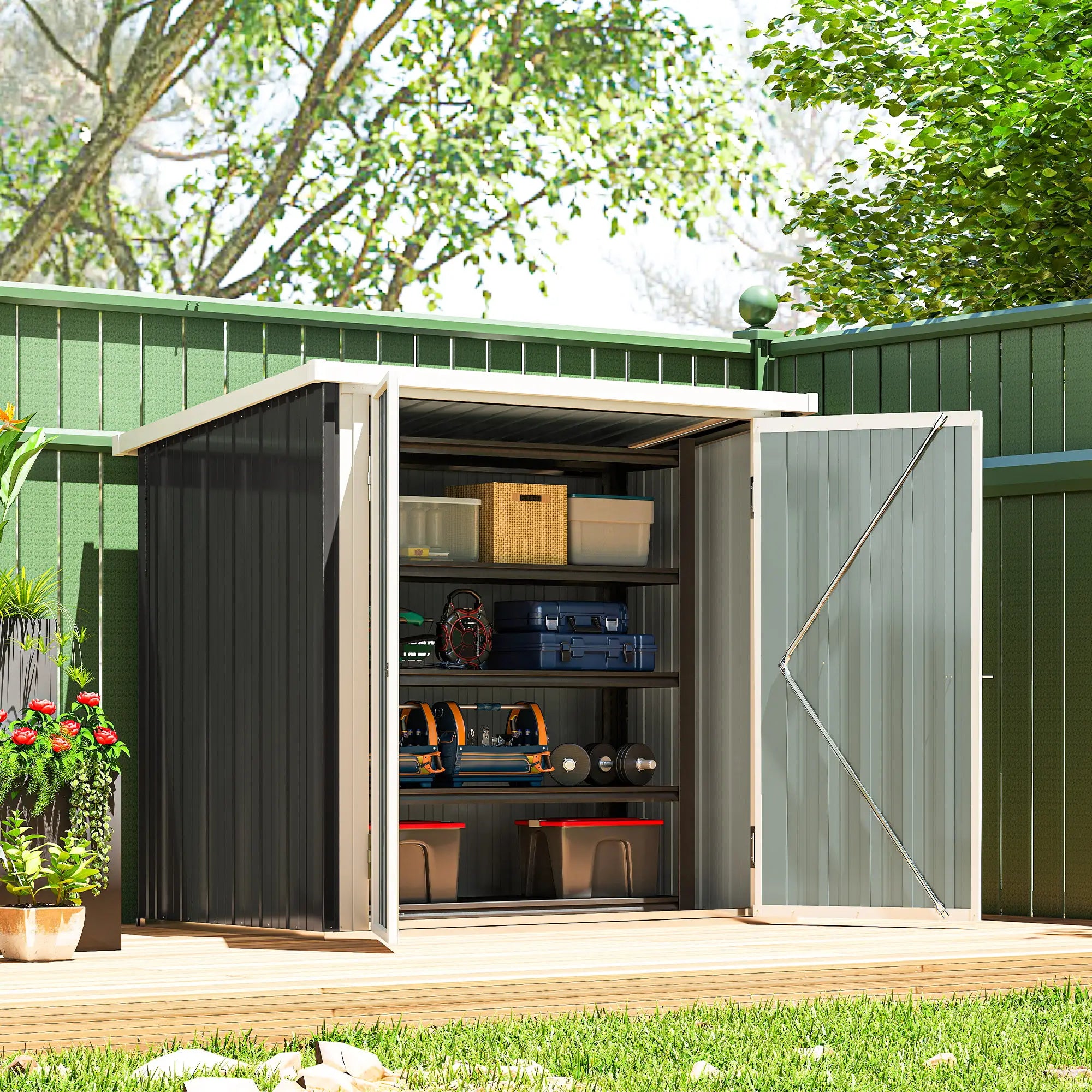 5' x 3' Metal Garden Storage Shed, Tool House, Double Doors Sheds at Gallery Canada
