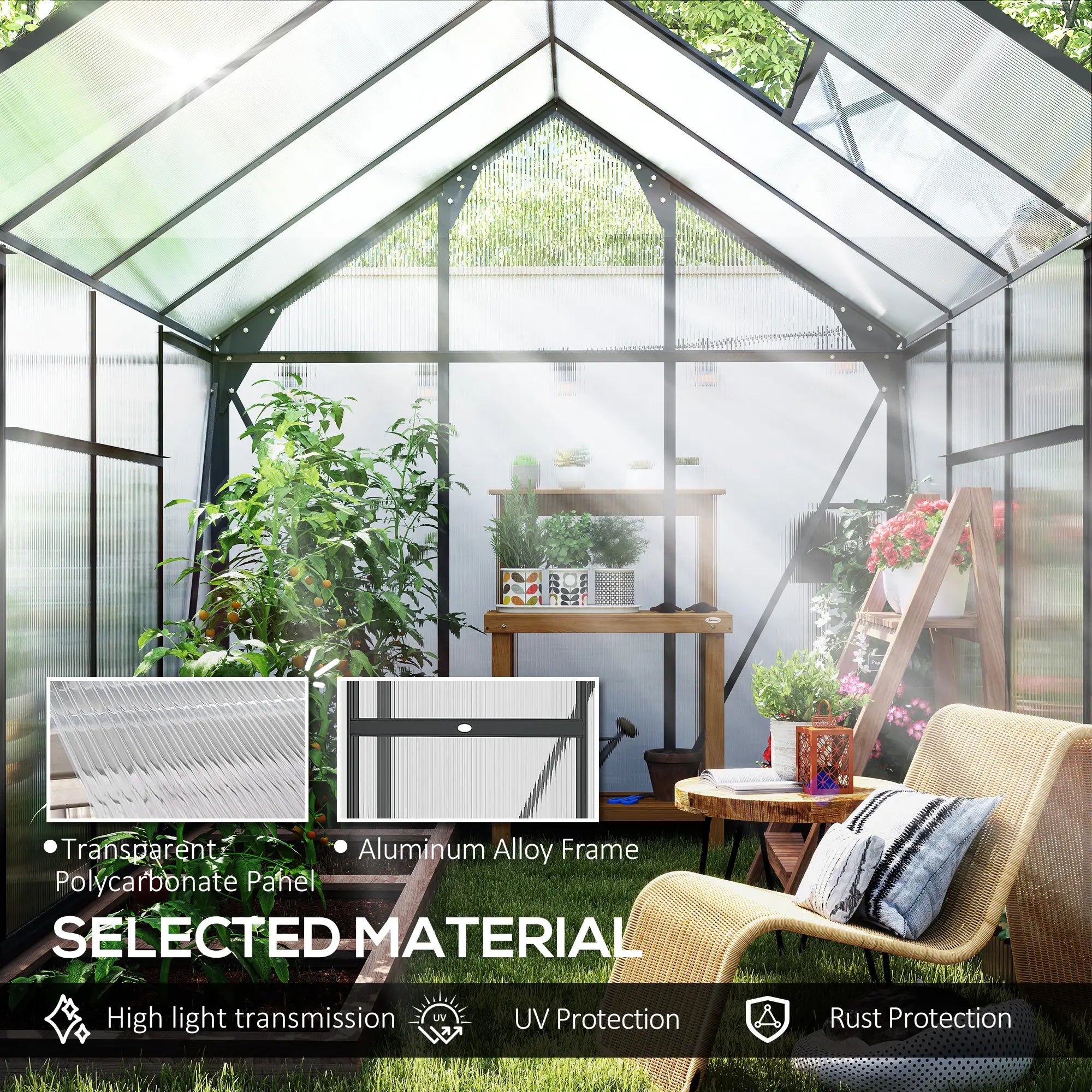 Greenhouse Garden, Outdoor Kit, PC Board Sliding Door, 6.2' x 8.3' x 6.6', Grey Walk In Greenhouses at Gallery Canada