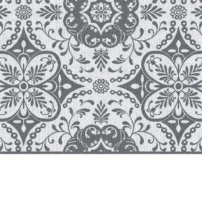Tapis Extérieur Portable, 9' x 12', Imperméable, Fleur Blanche, Gris