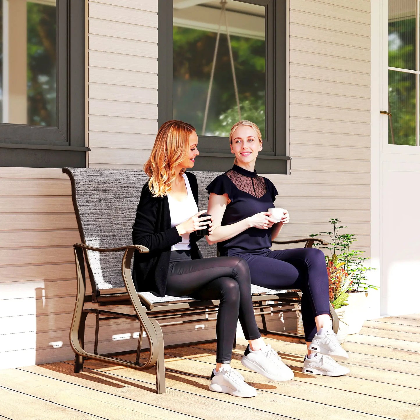 Garden Double Gliding Chair, Patio Glider, Steel Frame, Dark Grey Outdoor Gliders at Gallery Canada