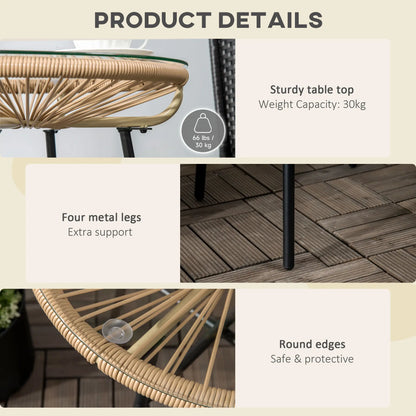 Round Rattan Side Table With Tempered Glass Top, Beige Patio Side Tables at Gallery Canada