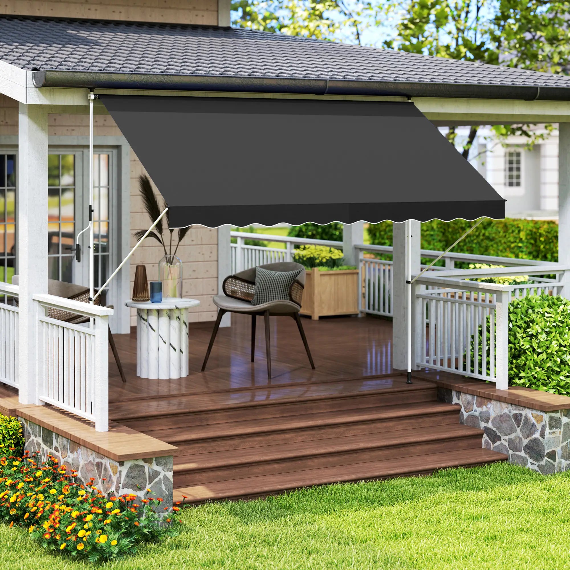 10x5ft Manual Retractable Awning, For Window Door Porch, Black Deck Awnings at Gallery Canada