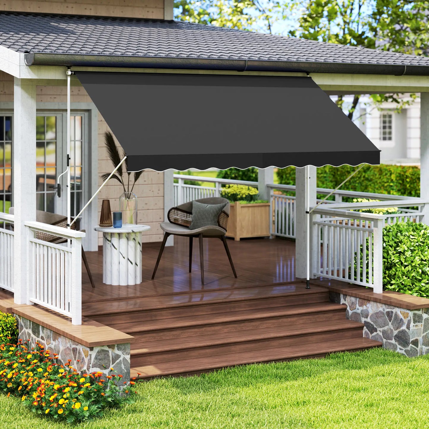 10x5ft Manual Retractable Awning, For Window Door Porch, Black Deck Awnings at Gallery Canada