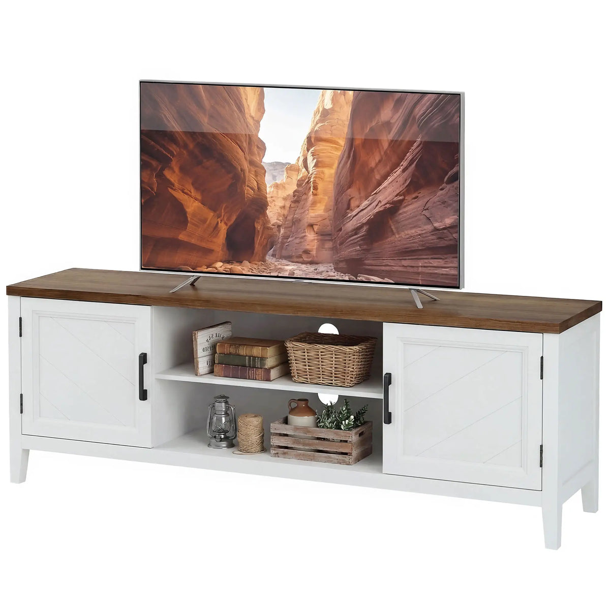 TV Stand For 42 Inch TVs, 2 Shelves 2 Cabinets, White Brown TV Stands White, Brown, Black at Gallery Canada