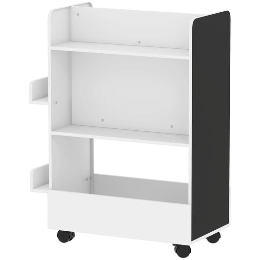Kids Bookshelf with Wheels, Blackboard, 3-8 Years Bookshelves & Bookcases White, Black at Gallery Canada
