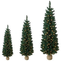 Pencil Christmas Trees Set Of 3, Pre-Lit, Green, Green