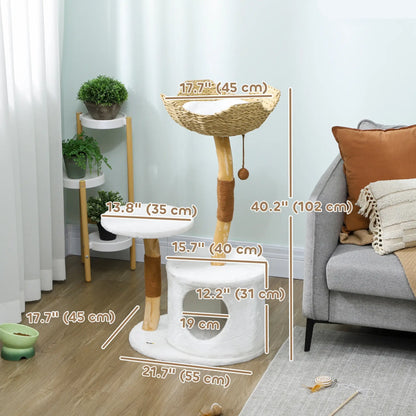 40 Inch Real Wood Cat Tree, Large Adult Cats, Scratching Posts, Condo, Perch Cat Trees at Gallery Canada