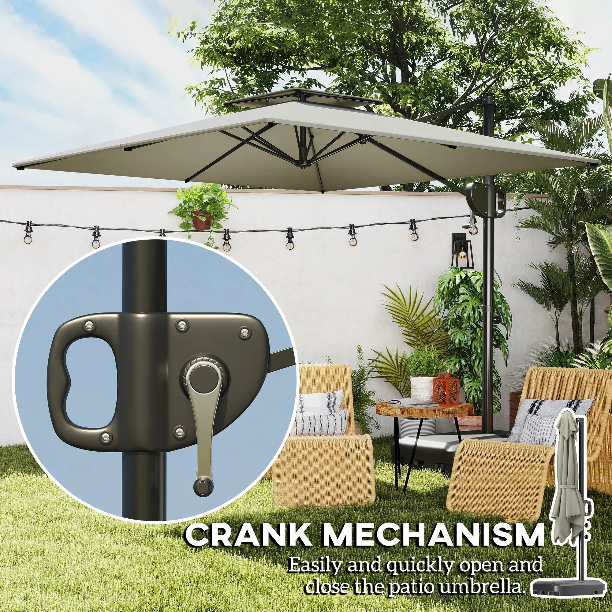 Square Cantilever Patio Umbrella, Double Top Offset, 8' x 9', Light Grey Offset Cantilever Umbrellas at Gallery Canada