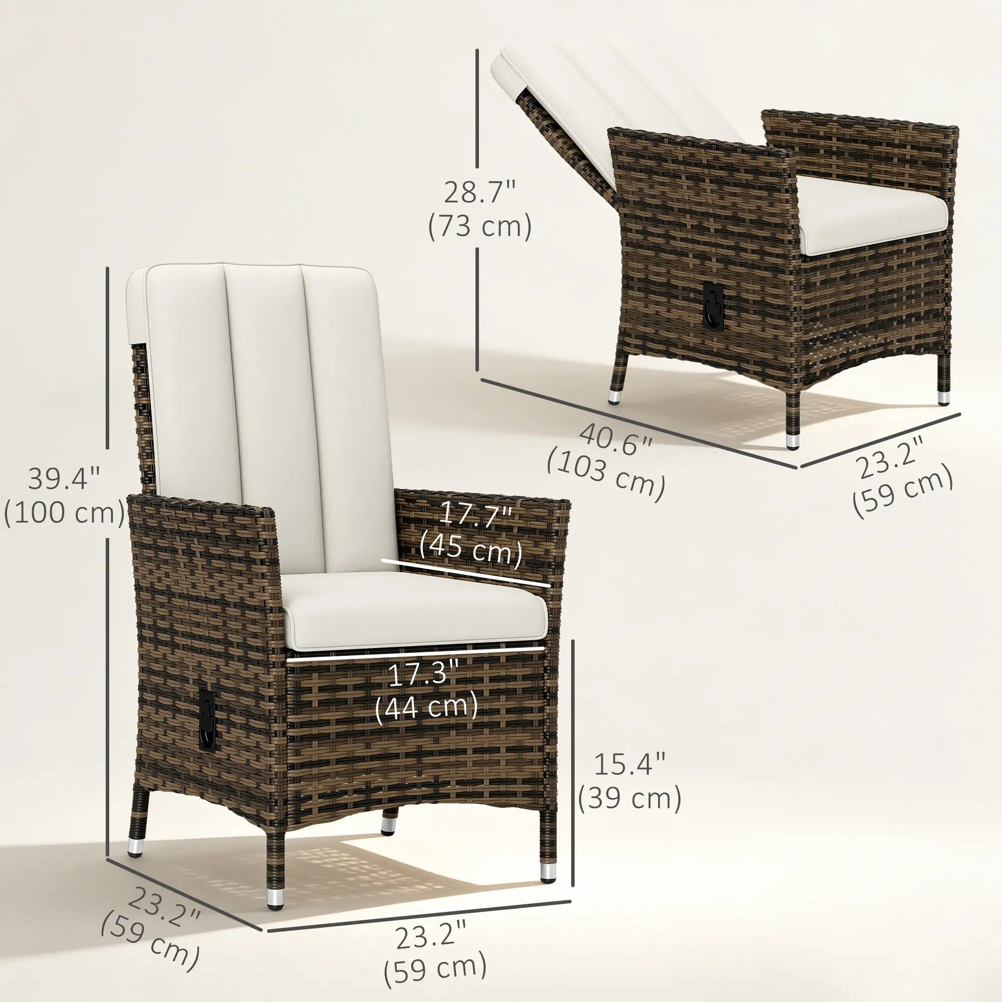 Wicker Outdoor Recliner Chair, Adjustable Backrest With Cushion, Cream White Wicker Chaise Loungers at Gallery Canada