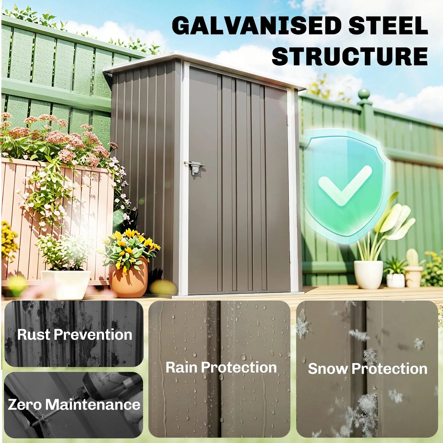 3.3' x 3.4' Outdoor Storage Shed, Galvanized Steel, Lockable Door, Brown and White Sheds at Gallery Canada