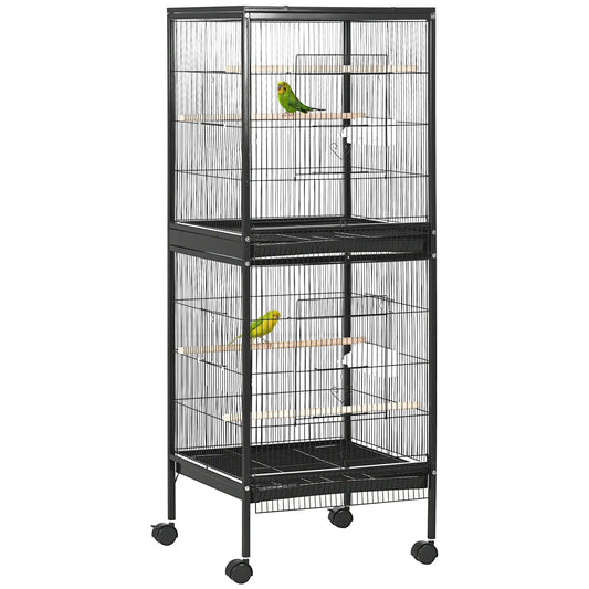 55.1" 2 In 1 Bird Cage Aviary, Parakeet House, Black Bird Cages Black at Gallery Canada
