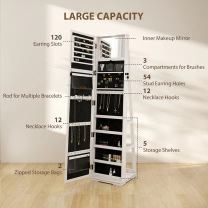 360° Swivel Jewelry Armoire, Lockable Mirror Cabinet, White Jewelry Armoire & Jewellery Mirror Cabinets at Gallery Canada