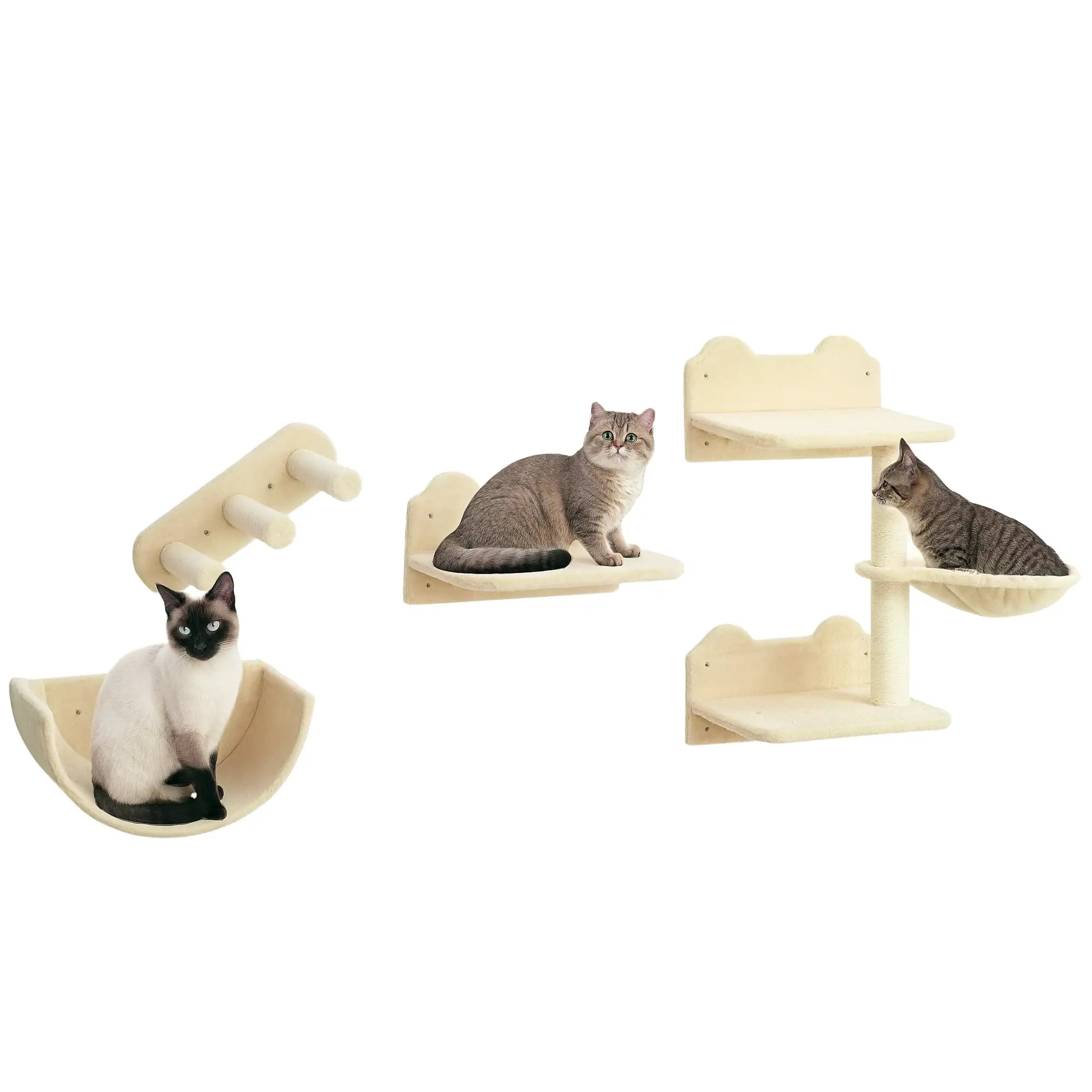 Cat Wall Shelves, 3PCs with Hammock, Scratching Post, Beige Cat Climbing Wall Beige, Cream at Gallery Canada