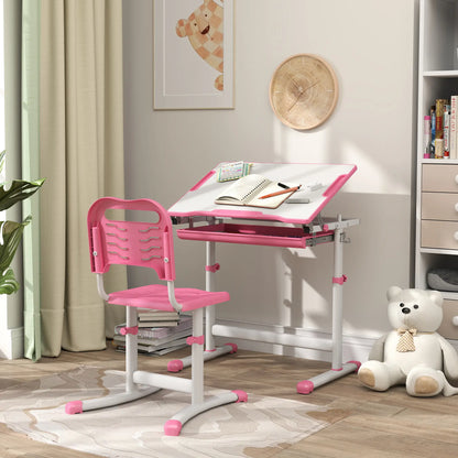 Adjustable Study Table, Chair Set with Drawer, Pink Kids Desk Sets at Gallery Canada