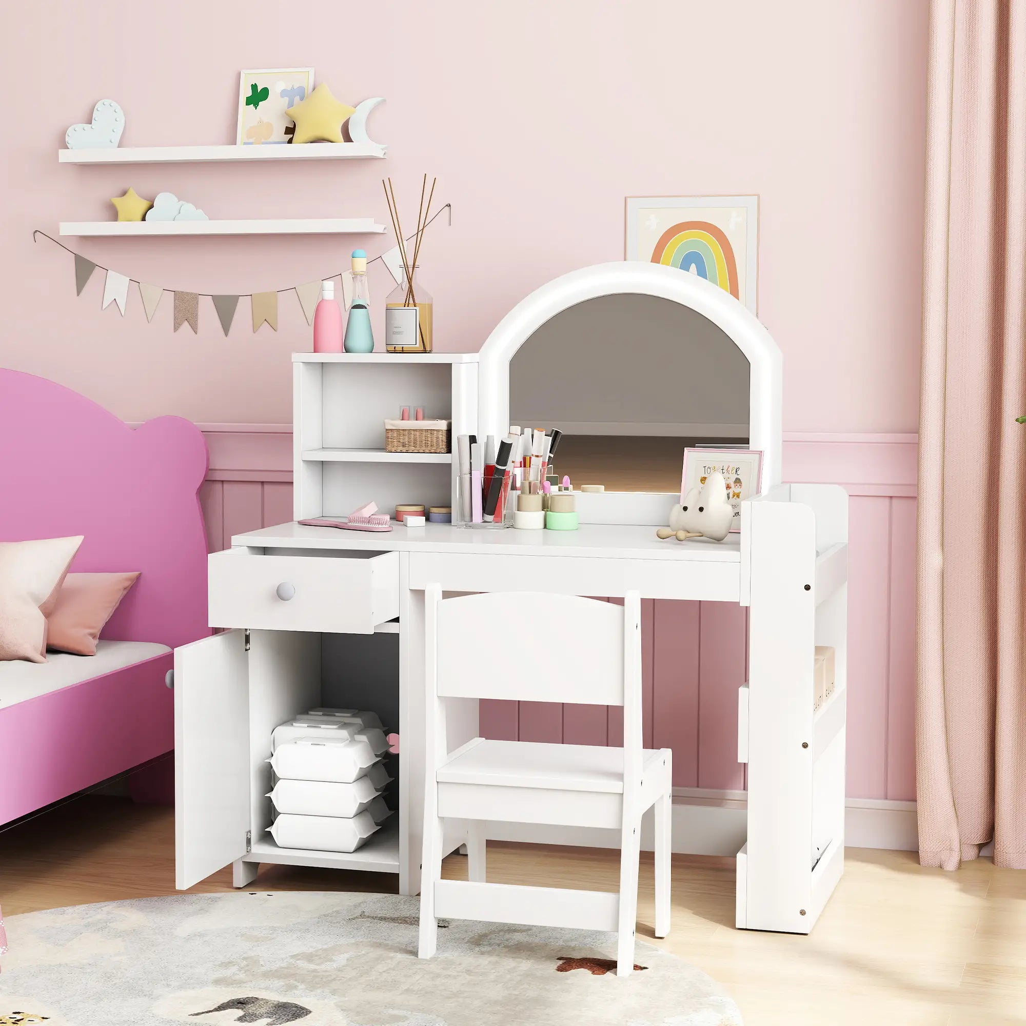 Kids Vanity Set, Toddler Dressing Table and Chair, White Toy Vanity at Gallery Canada