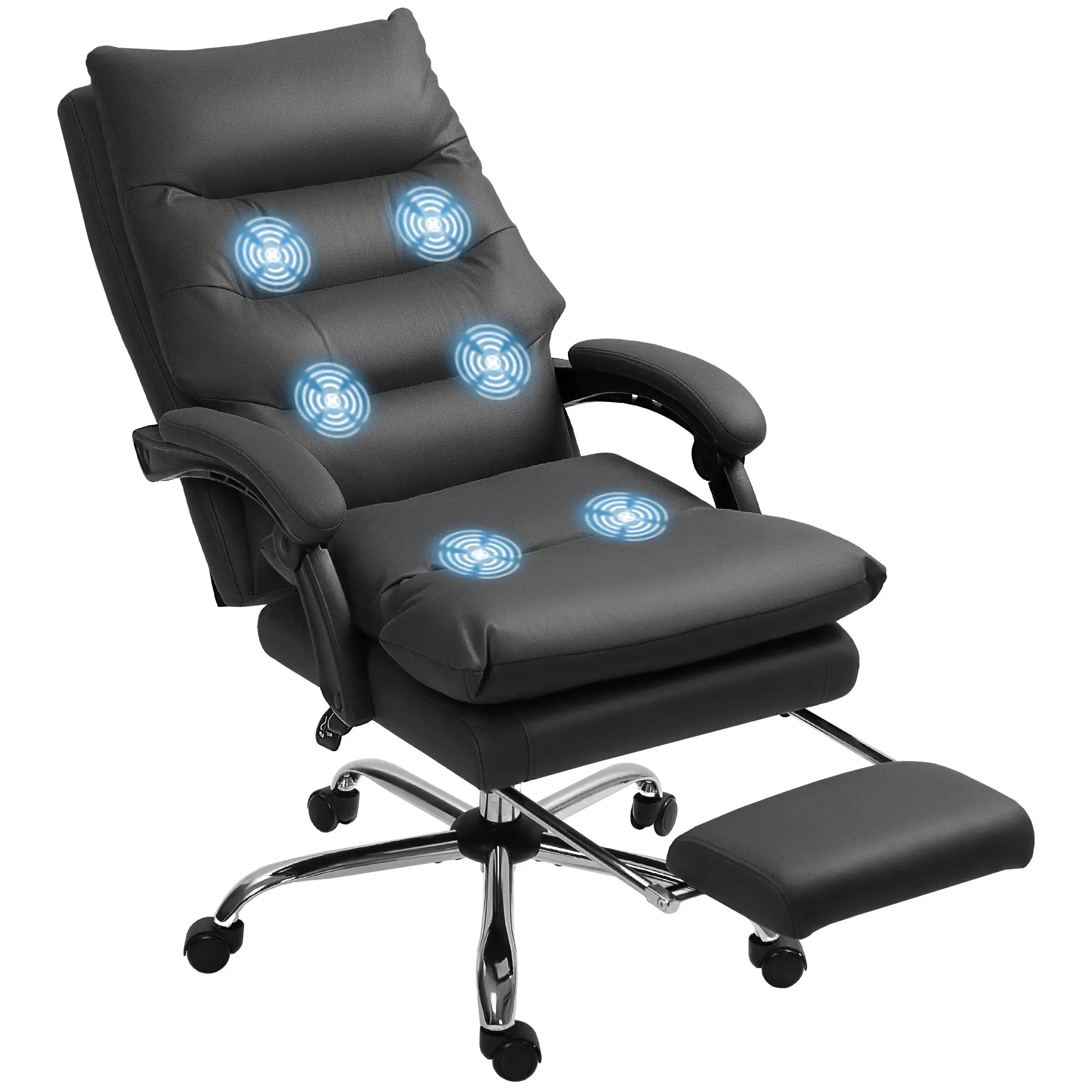 Executive Office Chair, 6 Point Massage and Heat, Microfibre Reclining with Footrest, Black Massage Chairs at Gallery Canada