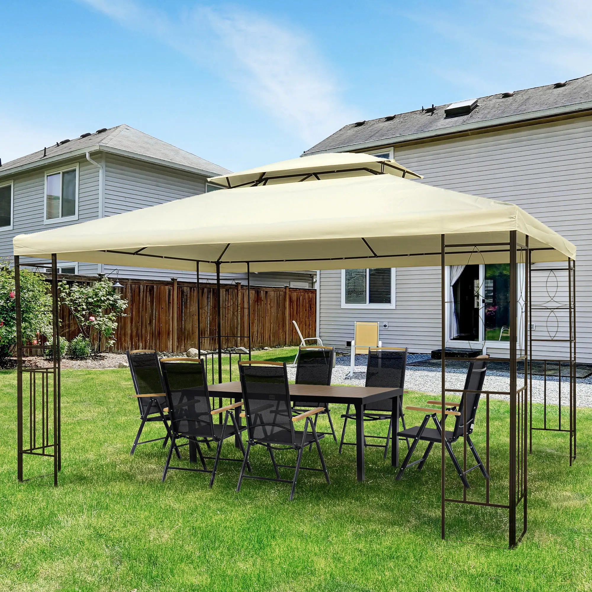 10x13ft Steel Gazebo, Sun Shelter, Vented Roof, Cream White Gazebos at Gallery Canada