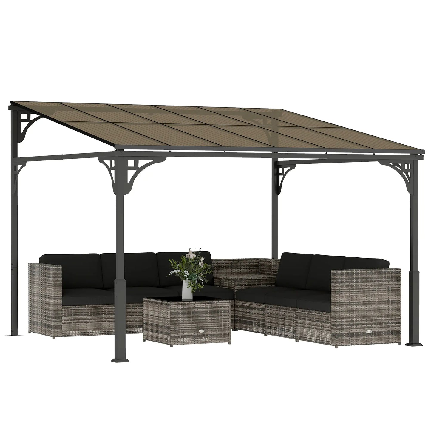 11' x 10' Outdoor Pergola, Wall Mounted Hardtop Gazebo, Polycarbonate Roof, Metal Frame Pergolas at Gallery Canada