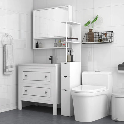 Tall Narrow Bathroom Storage Cabinet, Drawers and Open Shelves, White Bathroom Cabinets at Gallery Canada