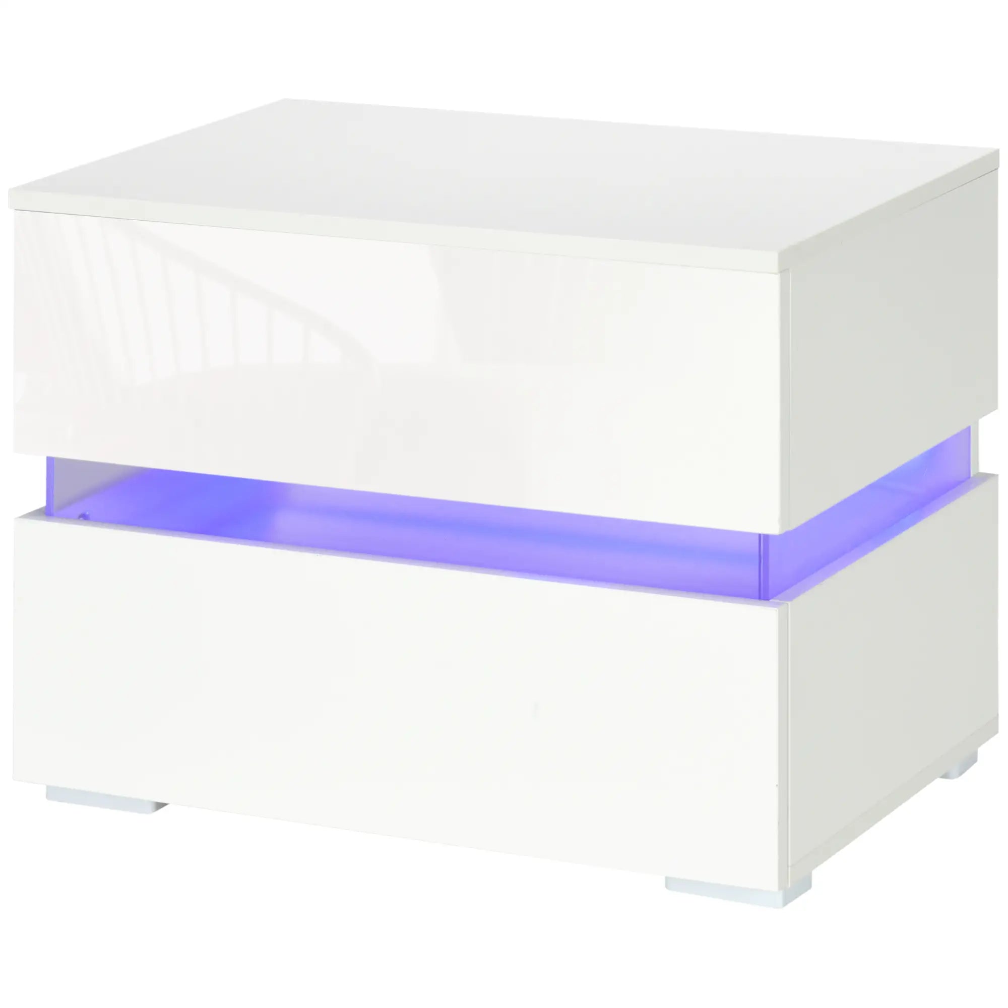 Modern Nightstand, 2 Drawers, USB RGB LED Lights, Remote, White Bedside Tables at Gallery Canada