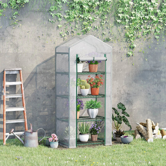 28" x 20" x 63" Portable Greenhouse, 4 Tier Shelves, Steel Frame, PE Cover, White Walk In Greenhouses Dark Green, White at Gallery Canada
