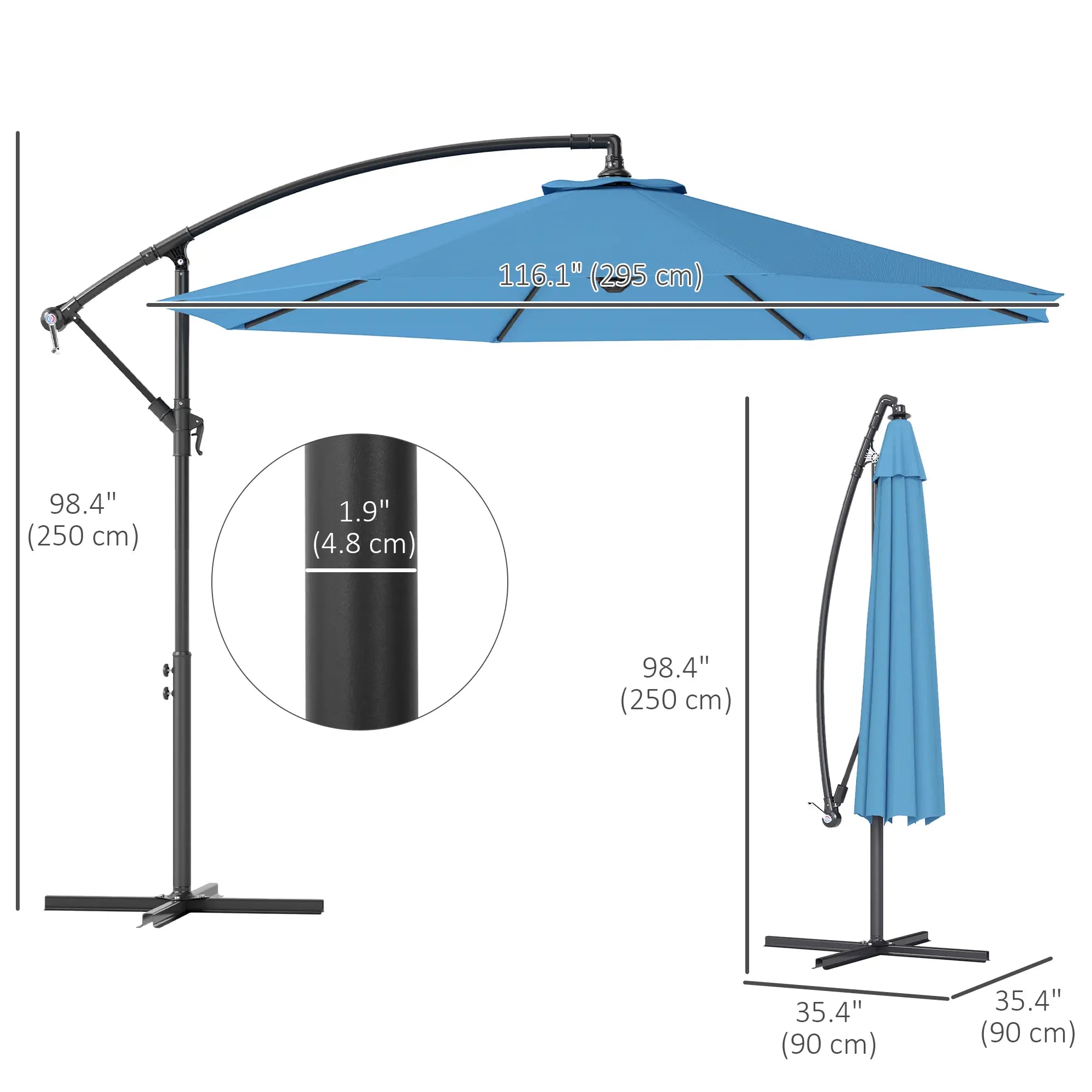 10' Blue Deluxe Patio Umbrella, Offset Sunshade With Crank, Blue Offset Cantilever Umbrellas at Gallery Canada