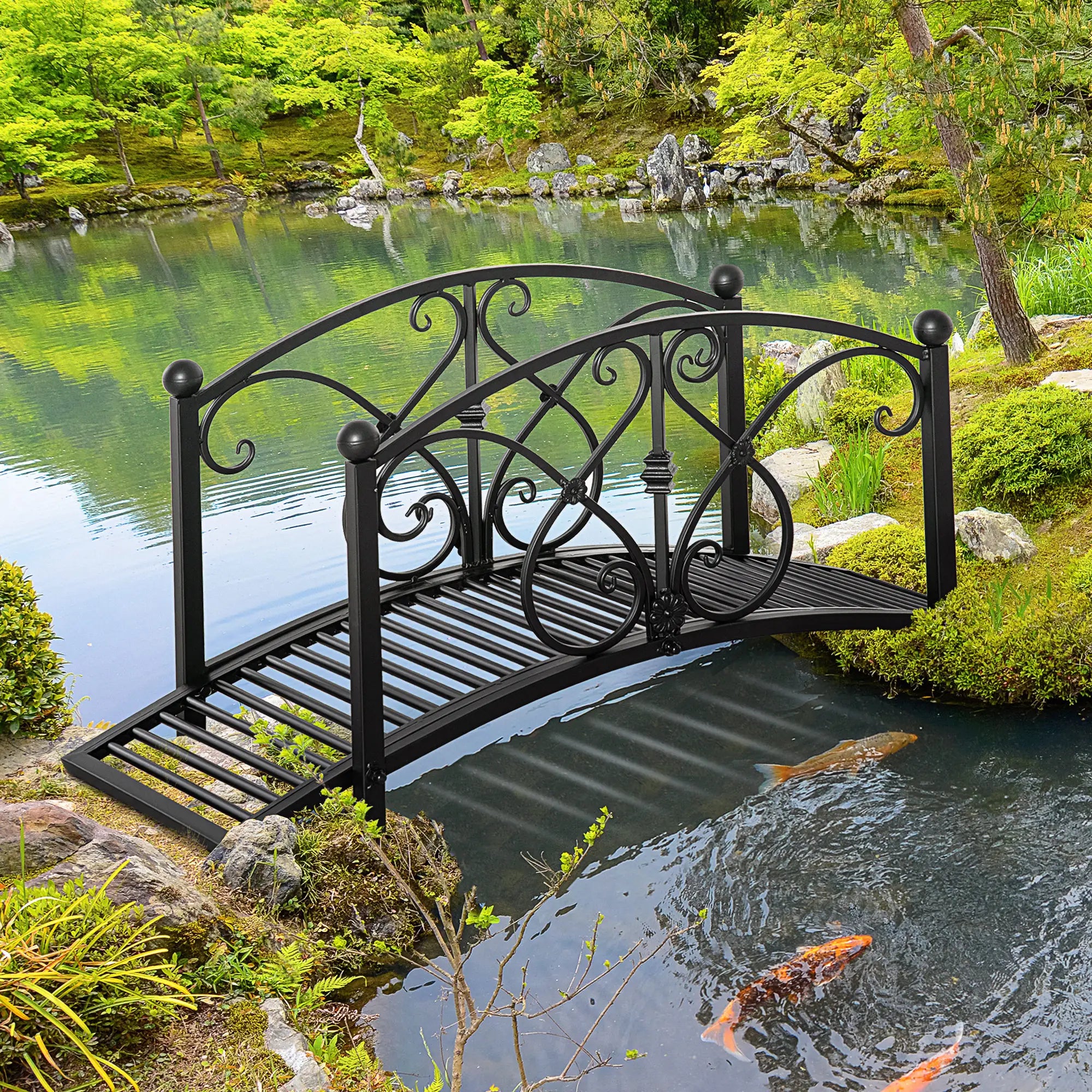Garden Bridge 3.3FT, Decorative Backyard Pond Bridge, Black Garden Decor at Gallery Canada