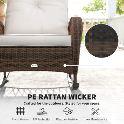 Outdoor Wicker Rattan Rocking Chair, Thick Cushions, Light Mixed Brown Outdoor Rocking Chairs at Gallery Canada