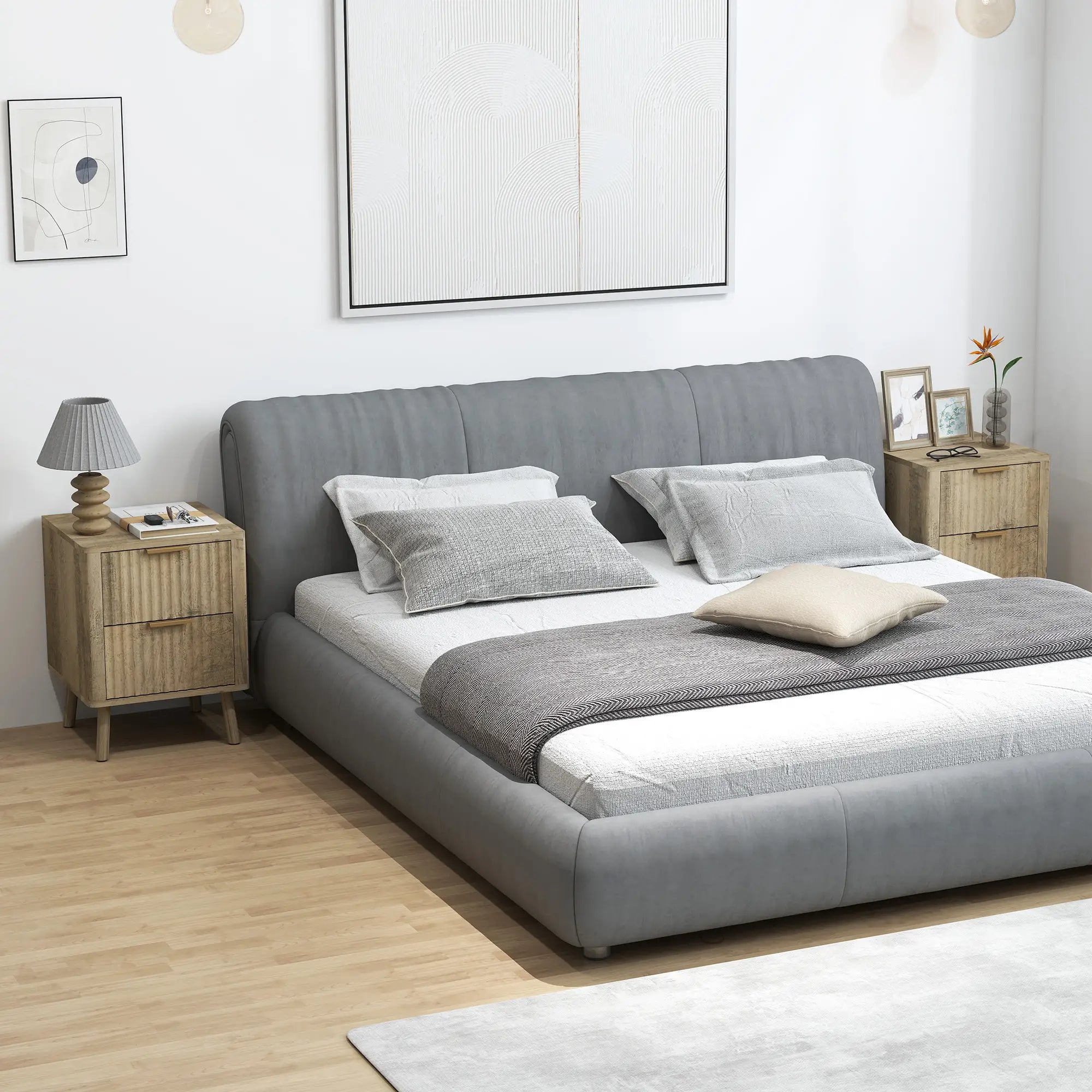 Night Stands Set of 2, Finger Pulls, Fluted Drawers, Round Edges, Oak Bedside Tables at Gallery Canada