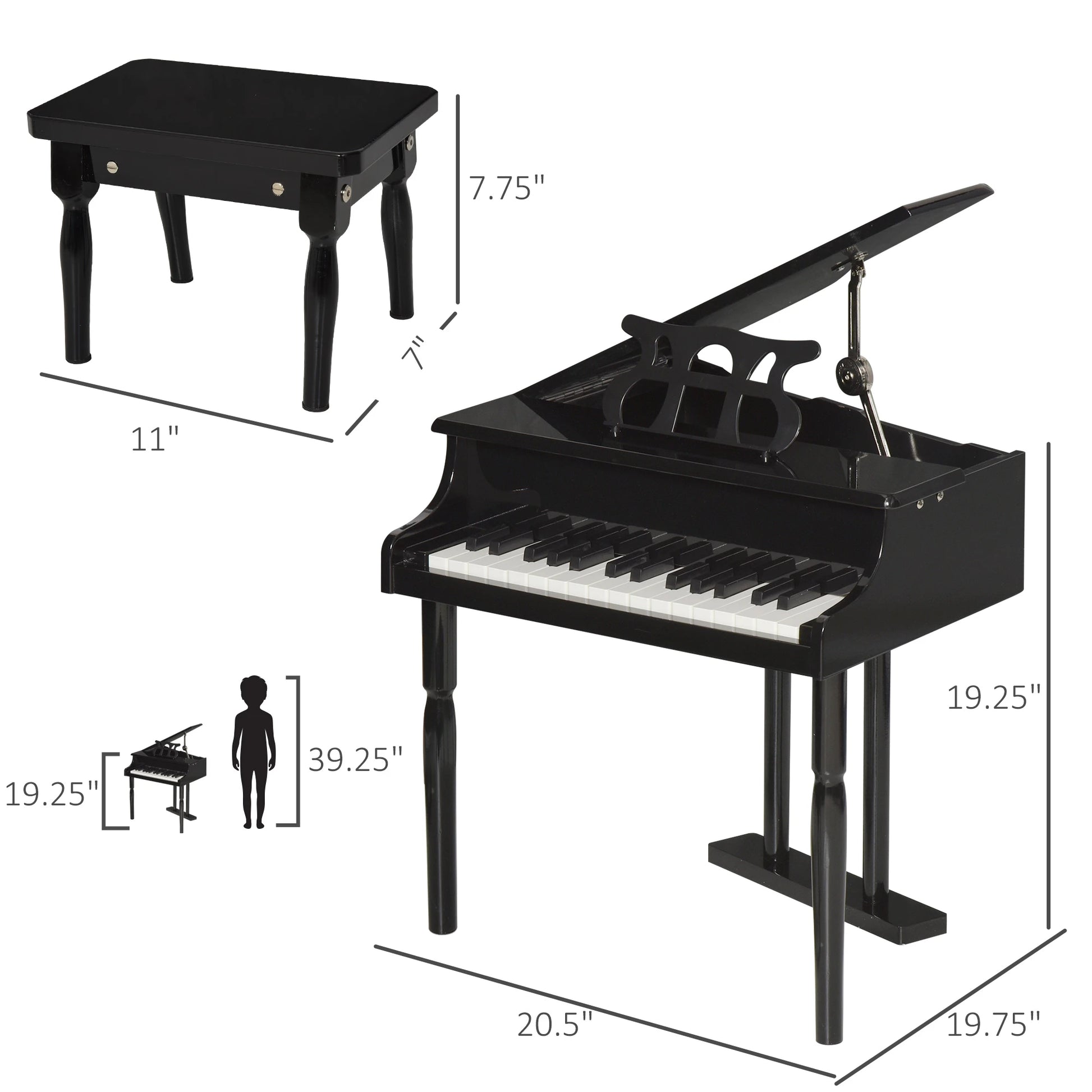 Modern Kids Piano, 30 Keys, Set of 2, Mini Toy, Grand Piano with Stand, Black Electronic Musical Pianos at Gallery Canada