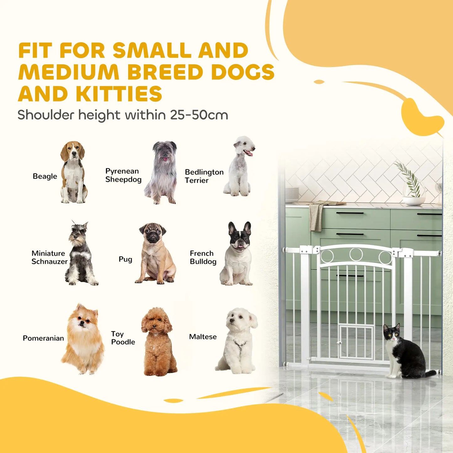 30" Extra Tall Dog Gate With Cat Door, 2 Extension Kits, 30"-41" Width Houses, Kennels & Pens at Gallery Canada