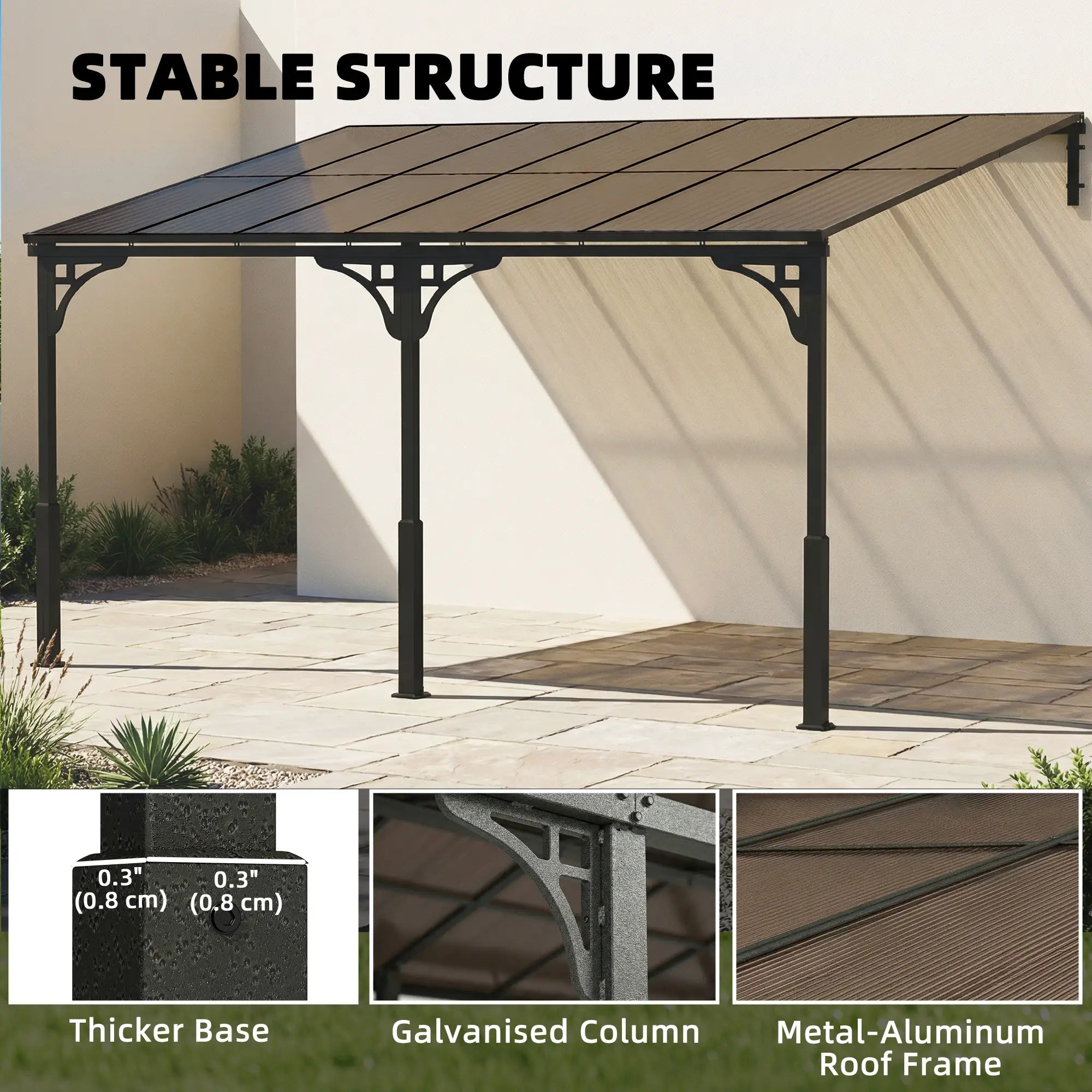 13' x 10' Lean To Gazebo, Hardtop Wall Mounted Pergola, Polycarbonate Roof, Metal-Aluminium Frame Pergolas at Gallery Canada