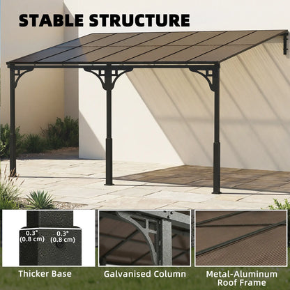13' x 10' Lean To Gazebo, Hardtop Wall Mounted Pergola, Polycarbonate Roof, Metal-Aluminium Frame Pergolas at Gallery Canada