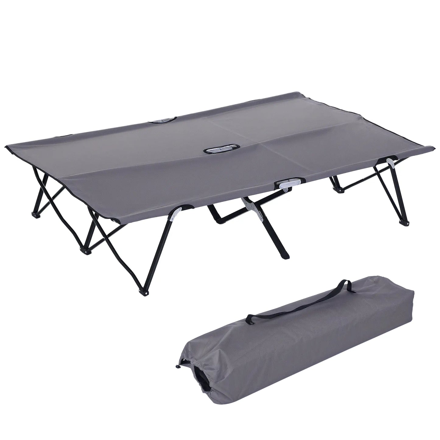 76" Two Person Folding Camping Cot, Portable Military Bed, Grey Camping Cots Grey at Gallery Canada