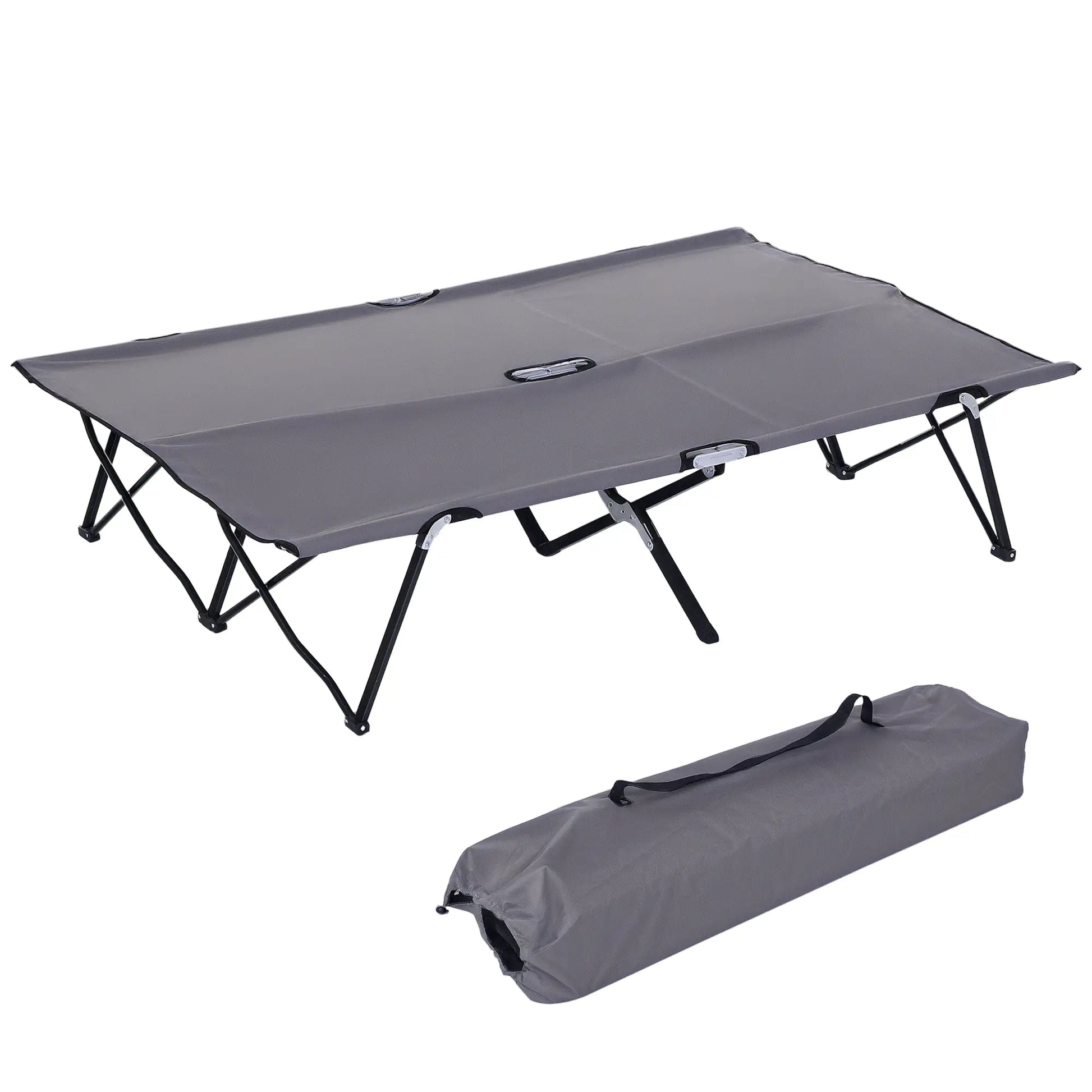 76" Two Person Folding Camping Cot, Portable Military Bed, Grey Camping Cots Grey at Gallery Canada