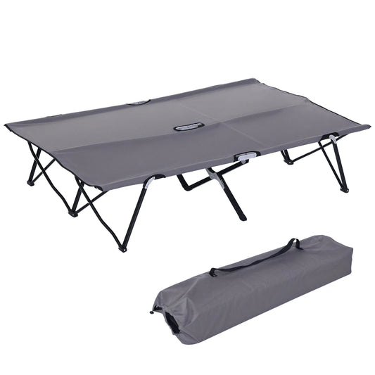 76" Two Person Folding Camping Cot, Portable Military Bed, Grey Camping Cots Grey at Gallery Canada