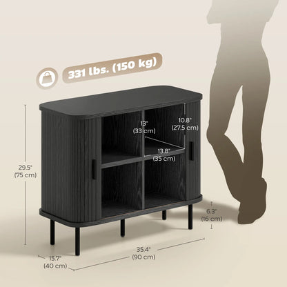 35.4" Sideboard Buffet Cabinet, Slatted Tambour Doors, Metal Legs, Black Storage Cabinets at Gallery Canada