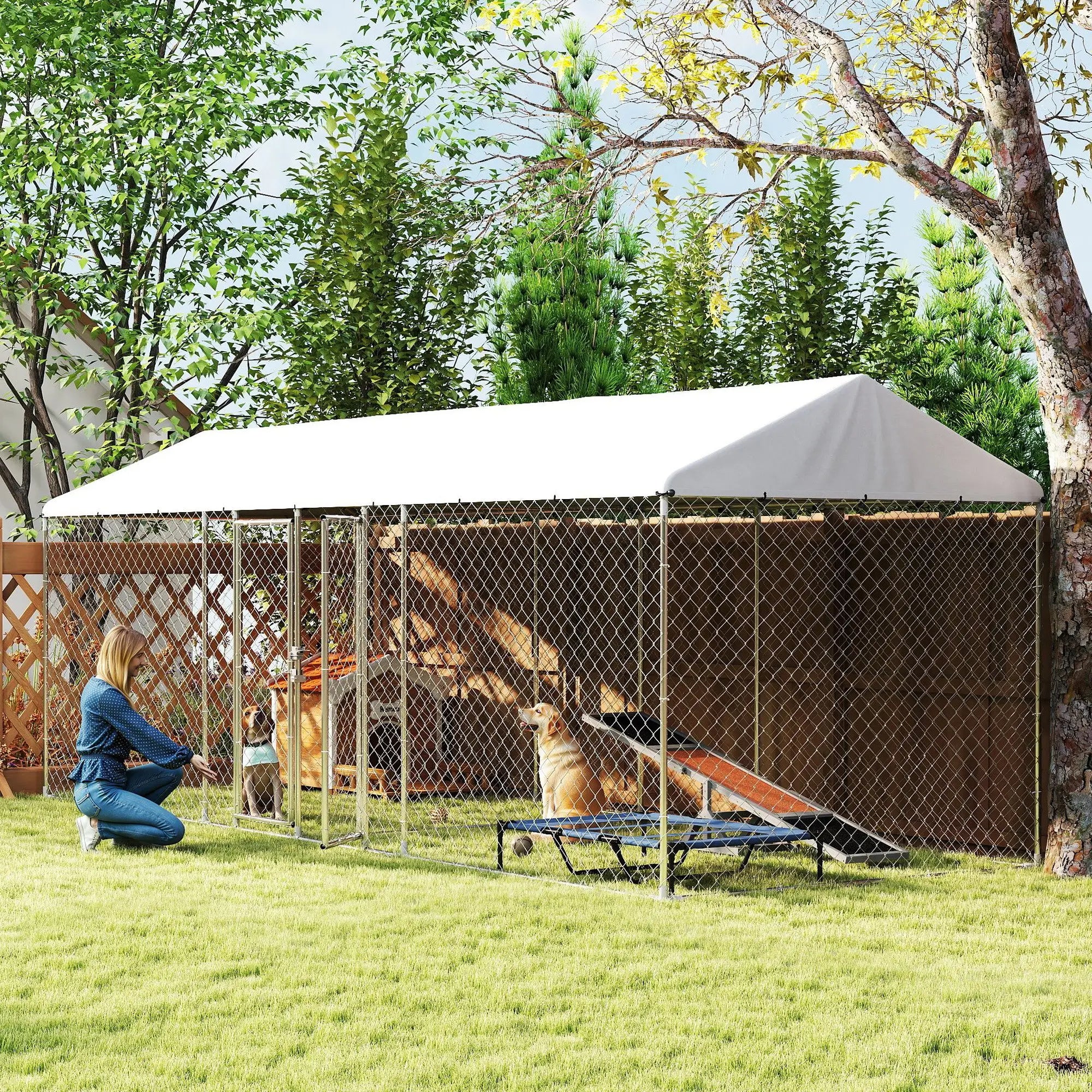 Outdoor Dog Kennel, Waterproof UV Cover, Escape-Proof Lock, 19.7' x 7.5' x 7.5' Houses, Kennels & Pens at Gallery Canada