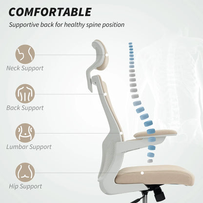 Ergonomic Office Chair, Swivel Desk Chair, Adjustable Lumbar Support, Headrest, Height, Flip-Up Armrests, Beige Task Chairs at Gallery Canada