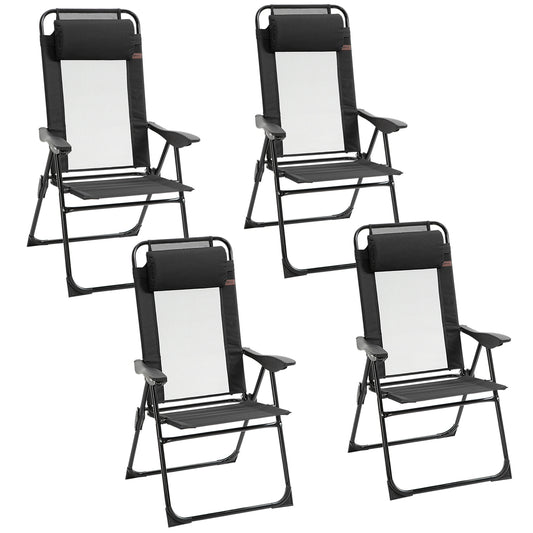 Set of 4 Camping Chairs, Adjustable Backrest, Removable Headrest, Black Patio Chairs Black at Gallery Canada